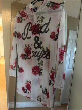 TMG White Floral Sheer Hoodie - "Bad & Boujee" Graphic